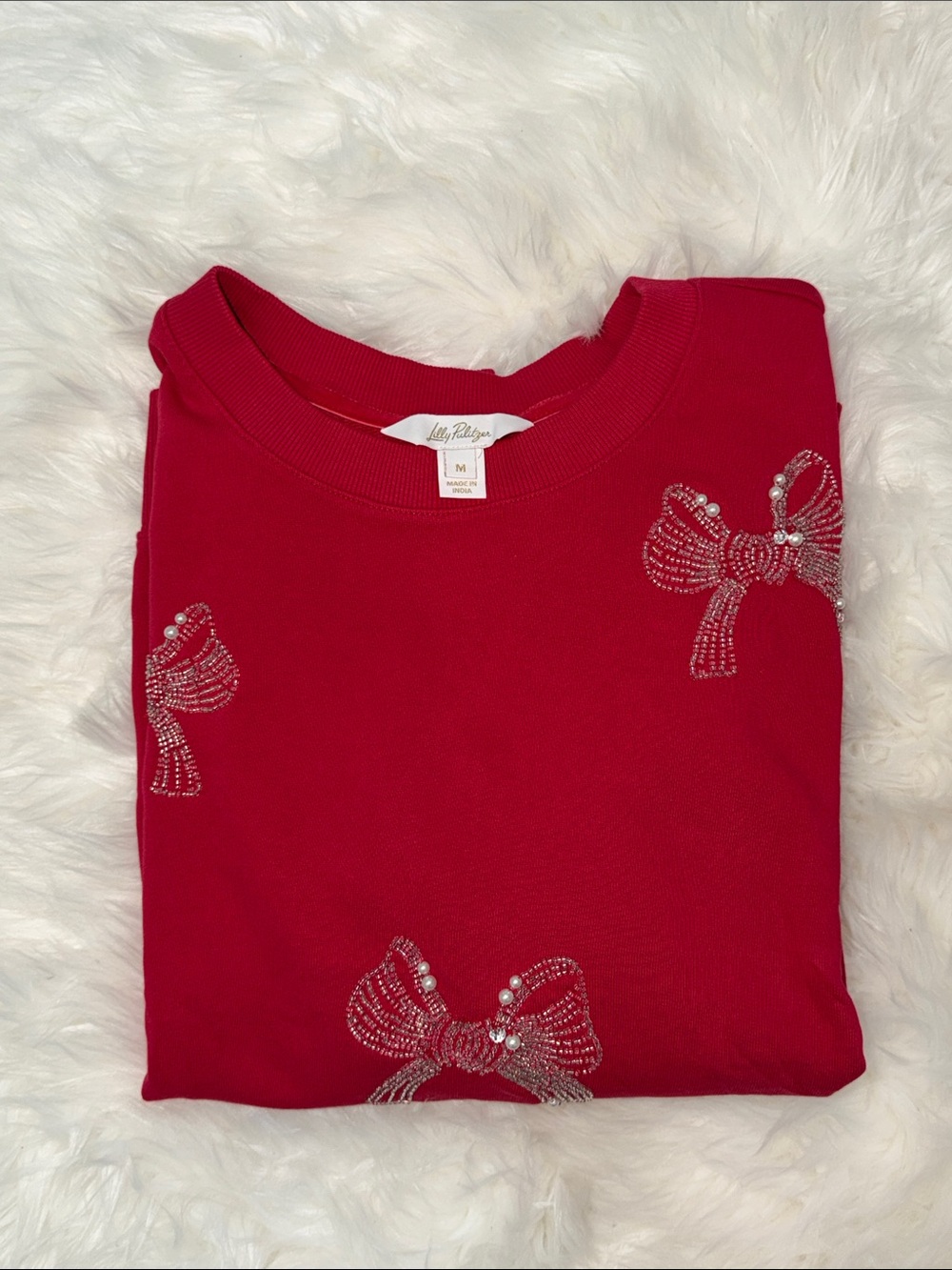 Lilly Pulitzer Hot Pink Crewneck Sweatshirt with Crystal Bow Accents - Picture 5 of 5